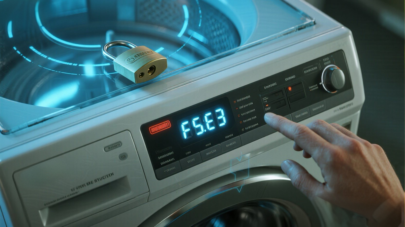 Fixing Whirlpool Washer F5 E3 error code by manually unlocking the lid and replacing the lock.